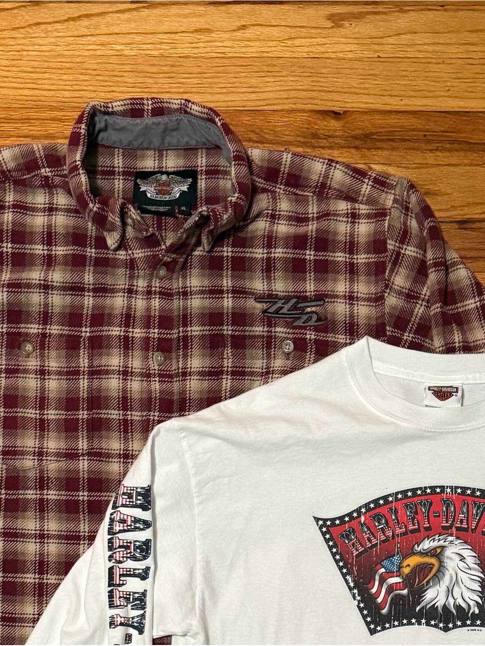 Harley Davidson Lot Men’s XL Flannel Plaid Long Sleeve Button Up And Tee Shirts